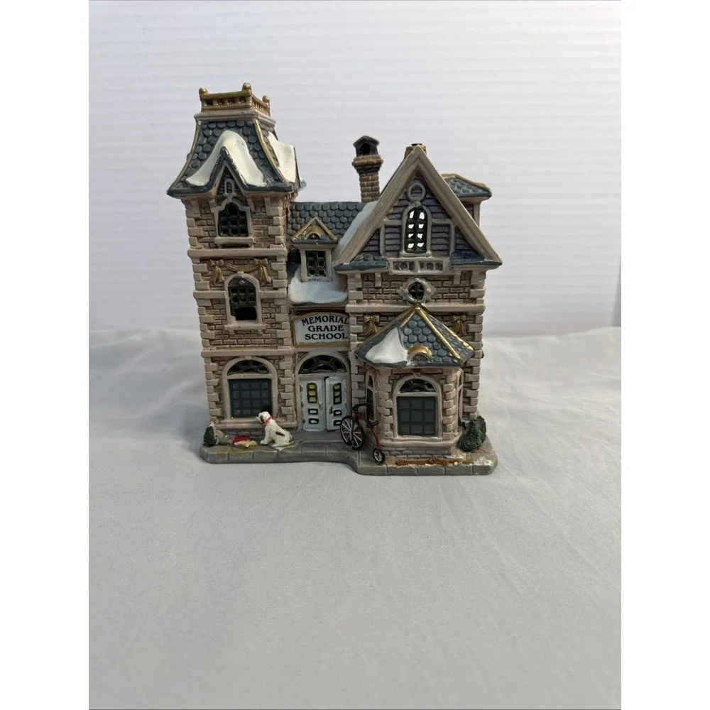 Lemax Christmas Village Memorial Grade School 2004 Missing Clock & Flag